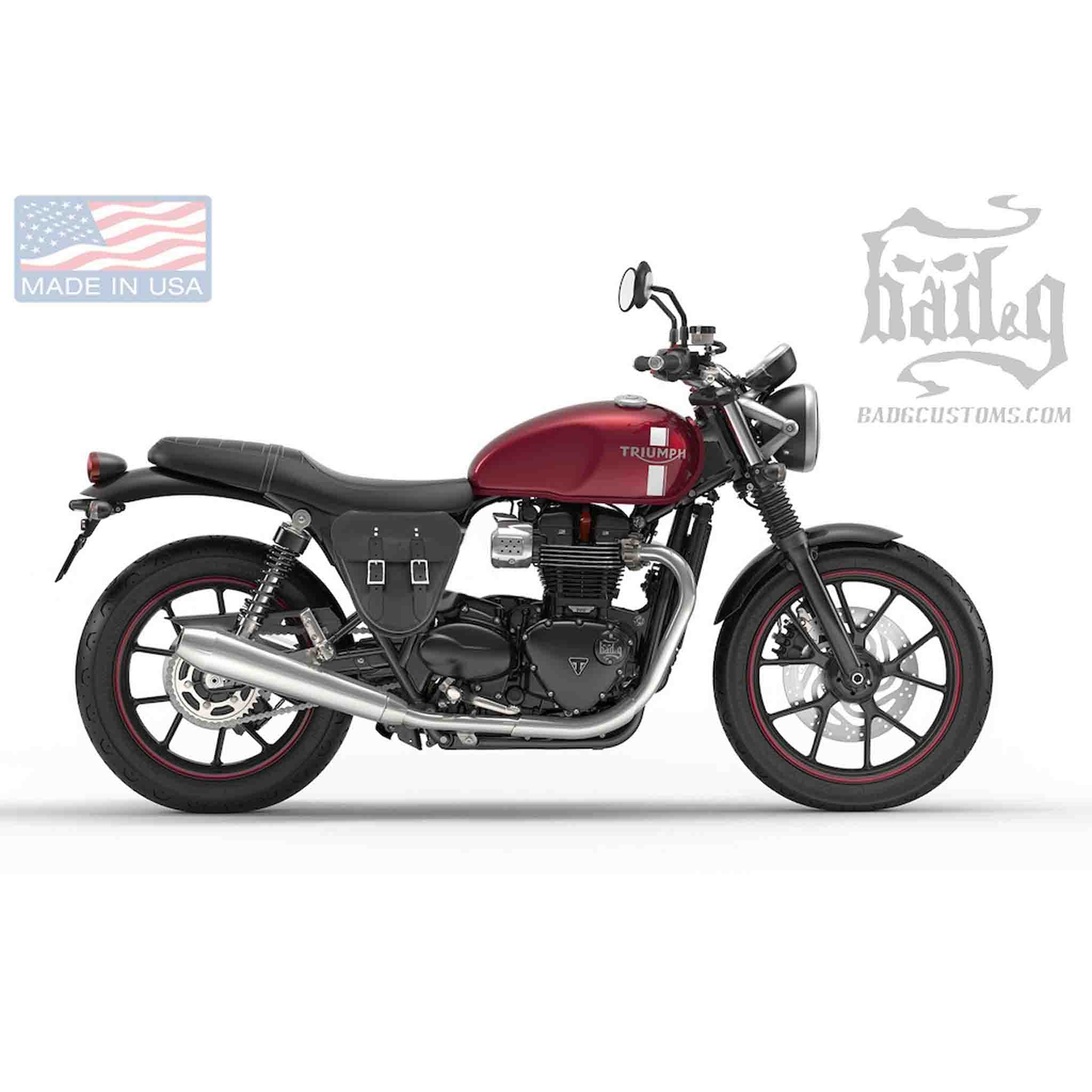 Upgrade your Triumph Bonneville, Street Twin, Street Cup, Thruxton or Scrambler with the TSB03 Side Cover Solo Bag. Hand crafted in USA with premium leather and top quality hardware. Durable and stylish, it's the perfect fit for your motorcycle.