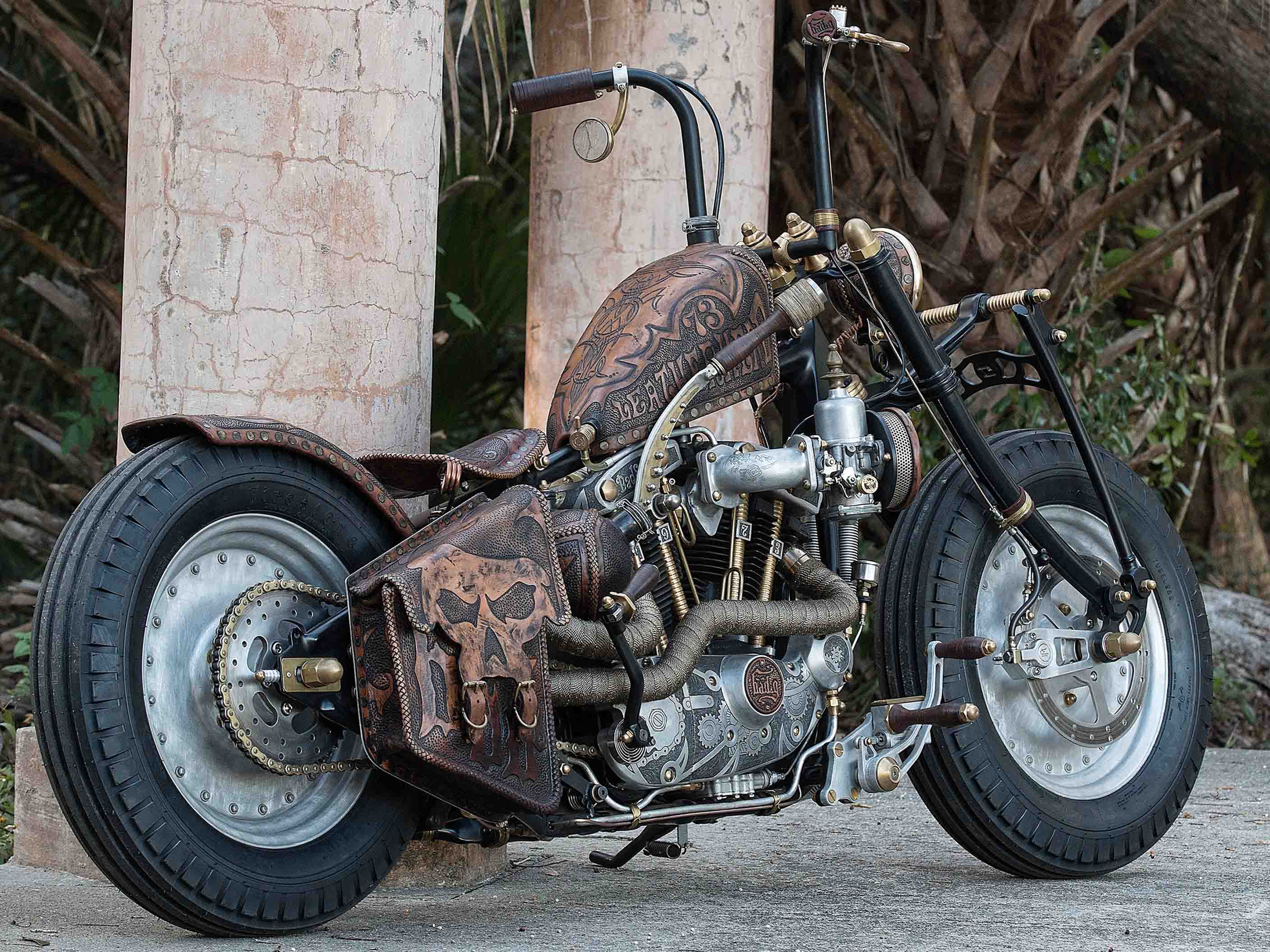 1973 Harley-Davidson Ironhead All Custom Leather Wrapped And Tooled by BAD&G CUSTOMS - "Leatherhead"
